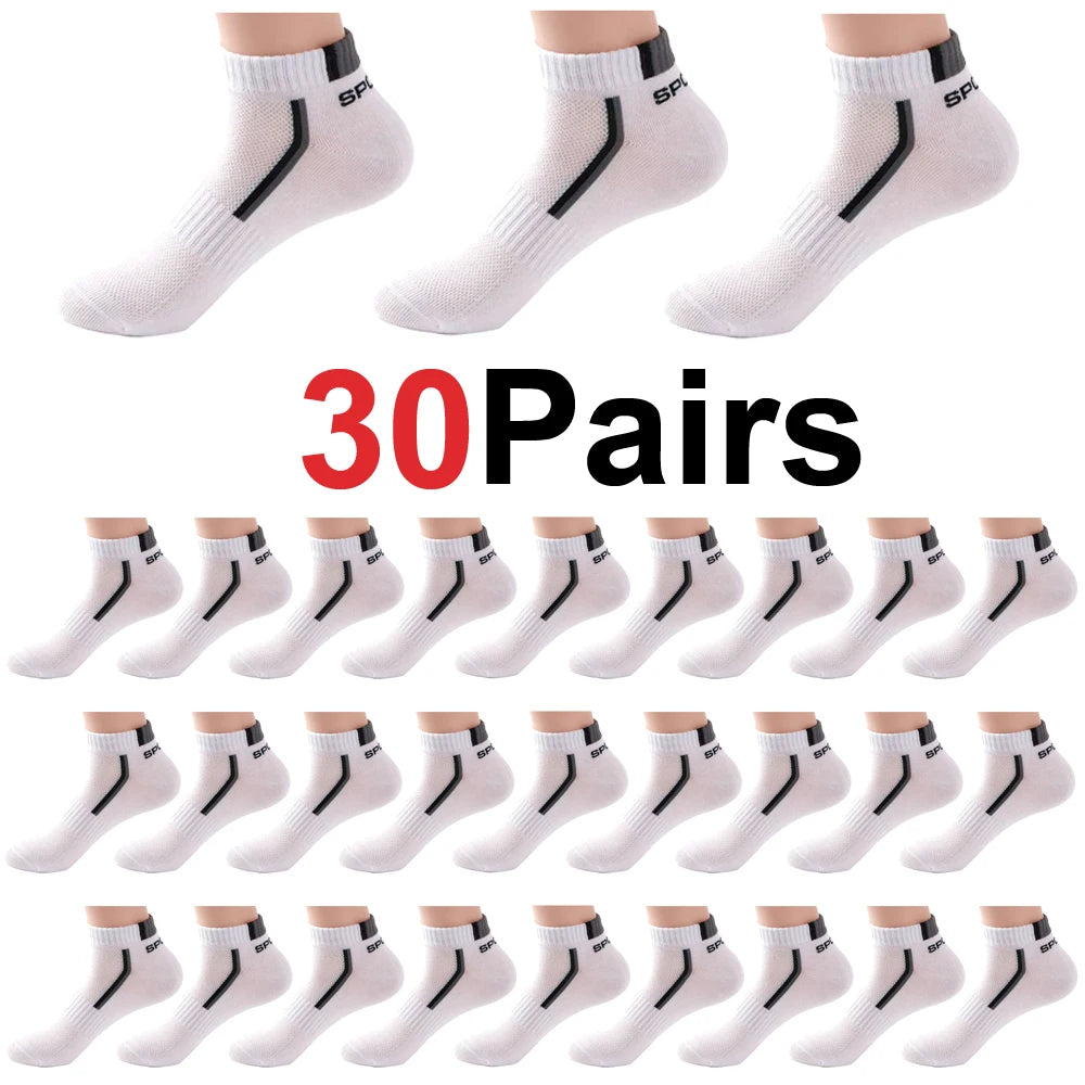 🧦 30 Pairs Men’s Mesh Ankle Socks | Color‑Block Sports & Casual