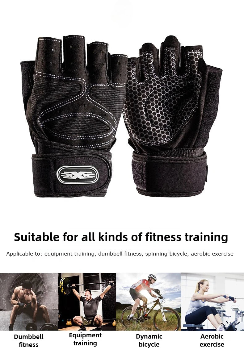 🧤 Half‑Finger Workout Gloves – With Wrist Wrap Support