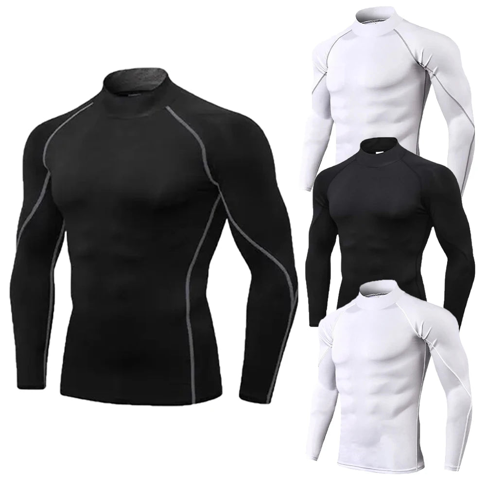 🧣 Men’s Turtleneck Compression Long Sleeve Rash Guard