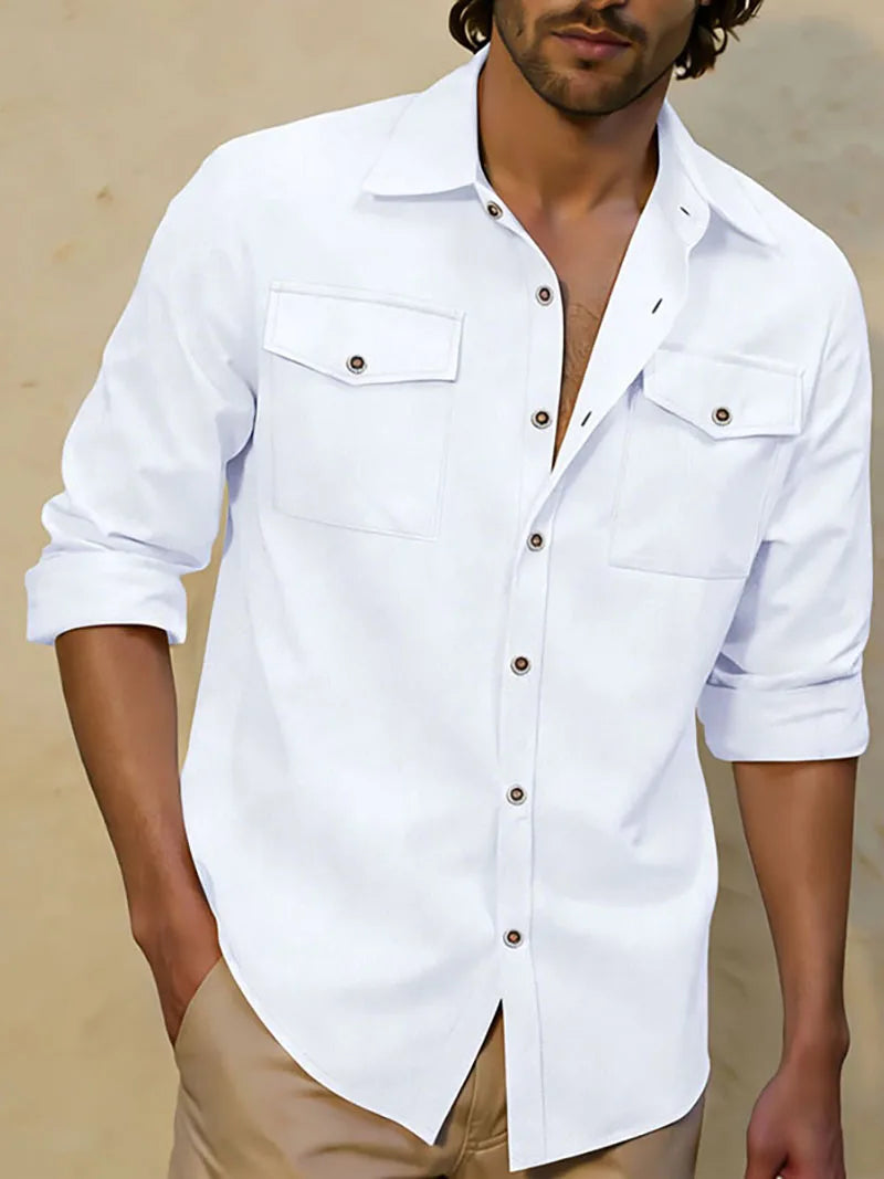 🌿 New Men’s Long‑Sleeve Linen‑Blend Casual Shirt
