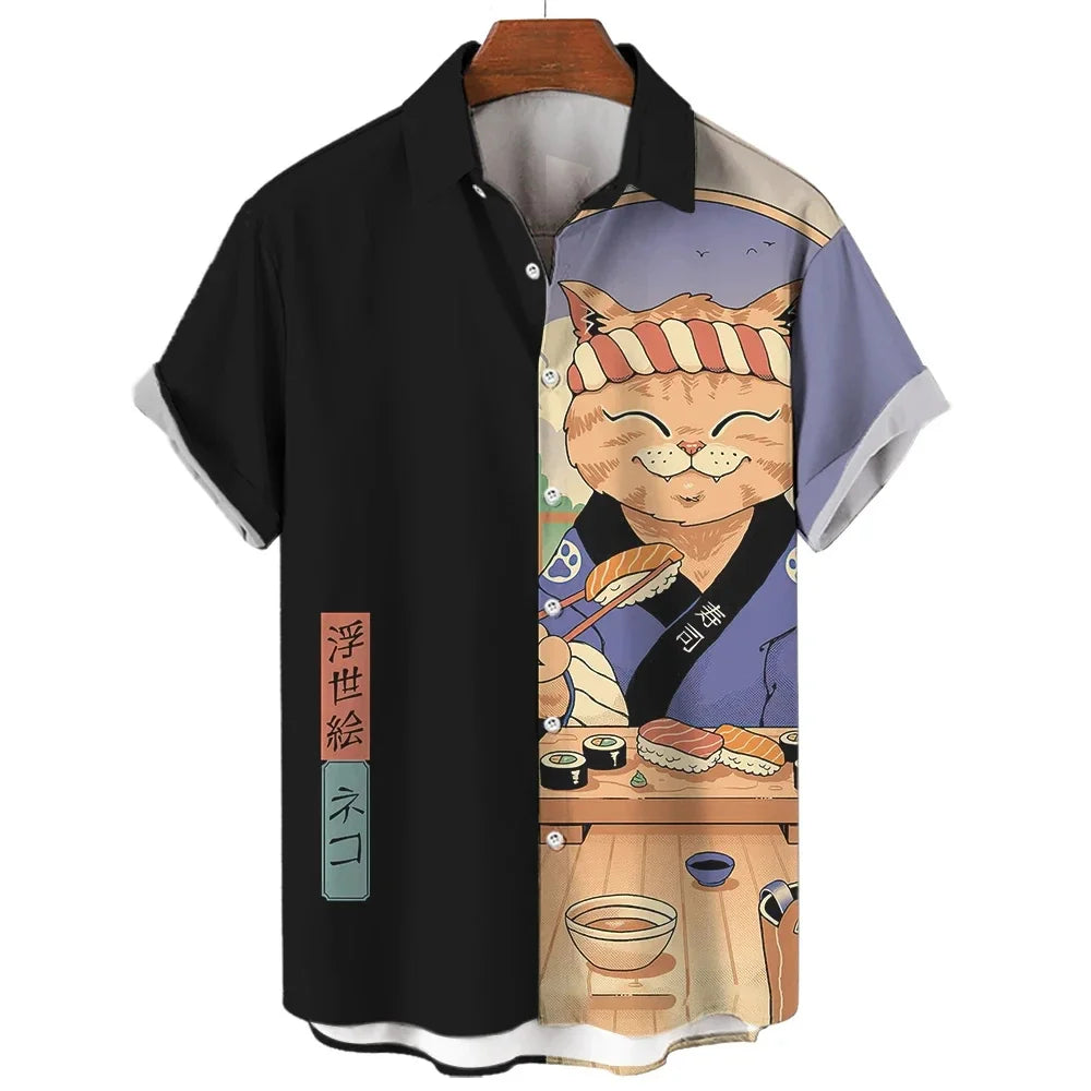 ⚔️🐱 Samurai Cat Hawaiian Shirt – Men’s Summer Top