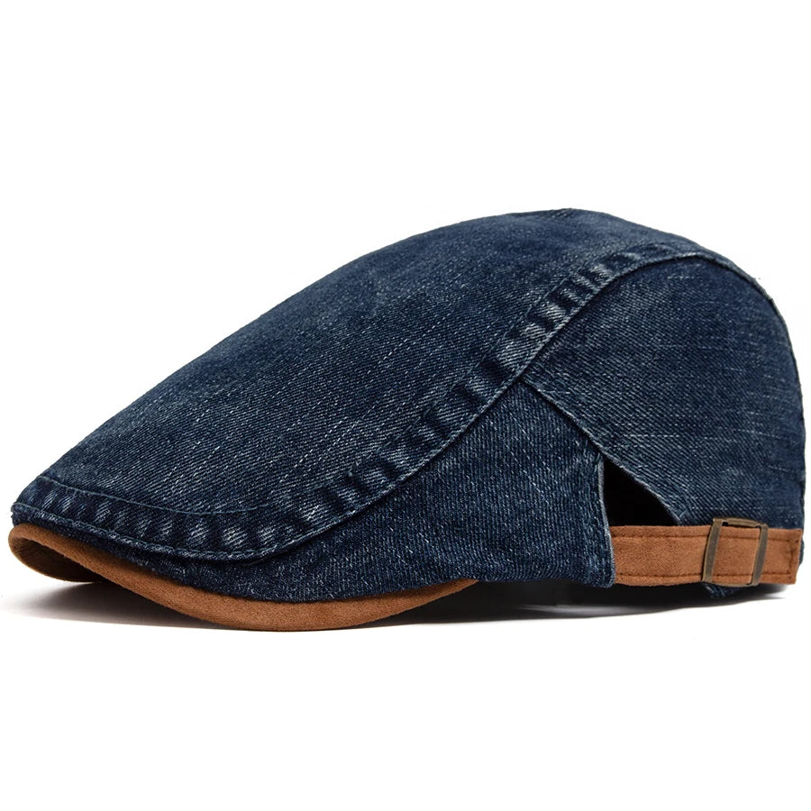 🧢 Denim Cotton Patchwork Newsboy Cap – Vintage Baker Boy Style