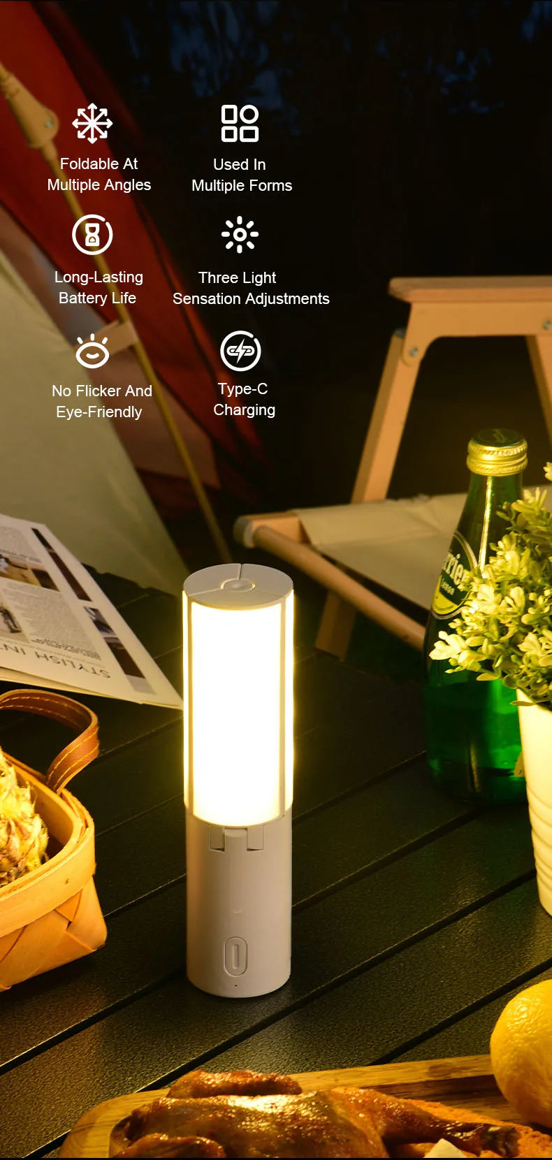 Outdoor Camping Light Portable Lantern Folding Rechargeable 3 Modes Dimmable for Outdoor Indoor Camping Tent Emergency Lighting