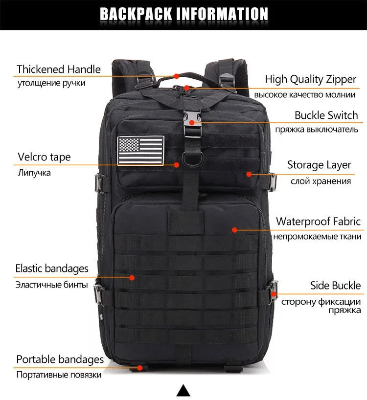 🎒 30L / 50L Tactical Backpack | MOLLE EDC Rucksack