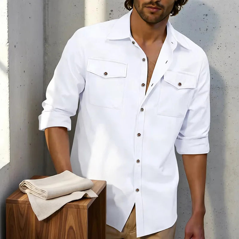 🌿 New Men’s Long‑Sleeve Linen‑Blend Casual Shirt