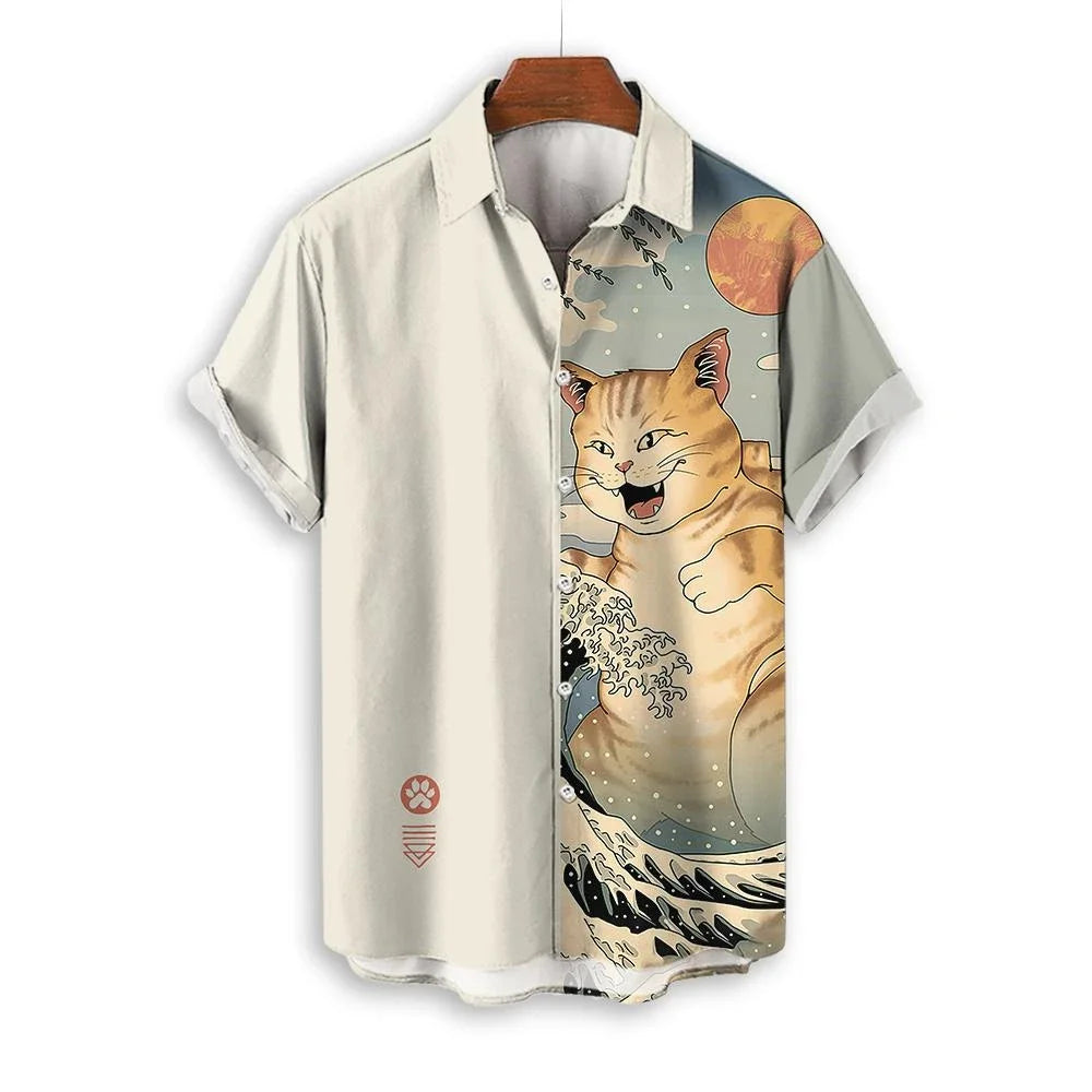 ⚔️🐱 Samurai Cat Hawaiian Shirt – Men’s Summer Top