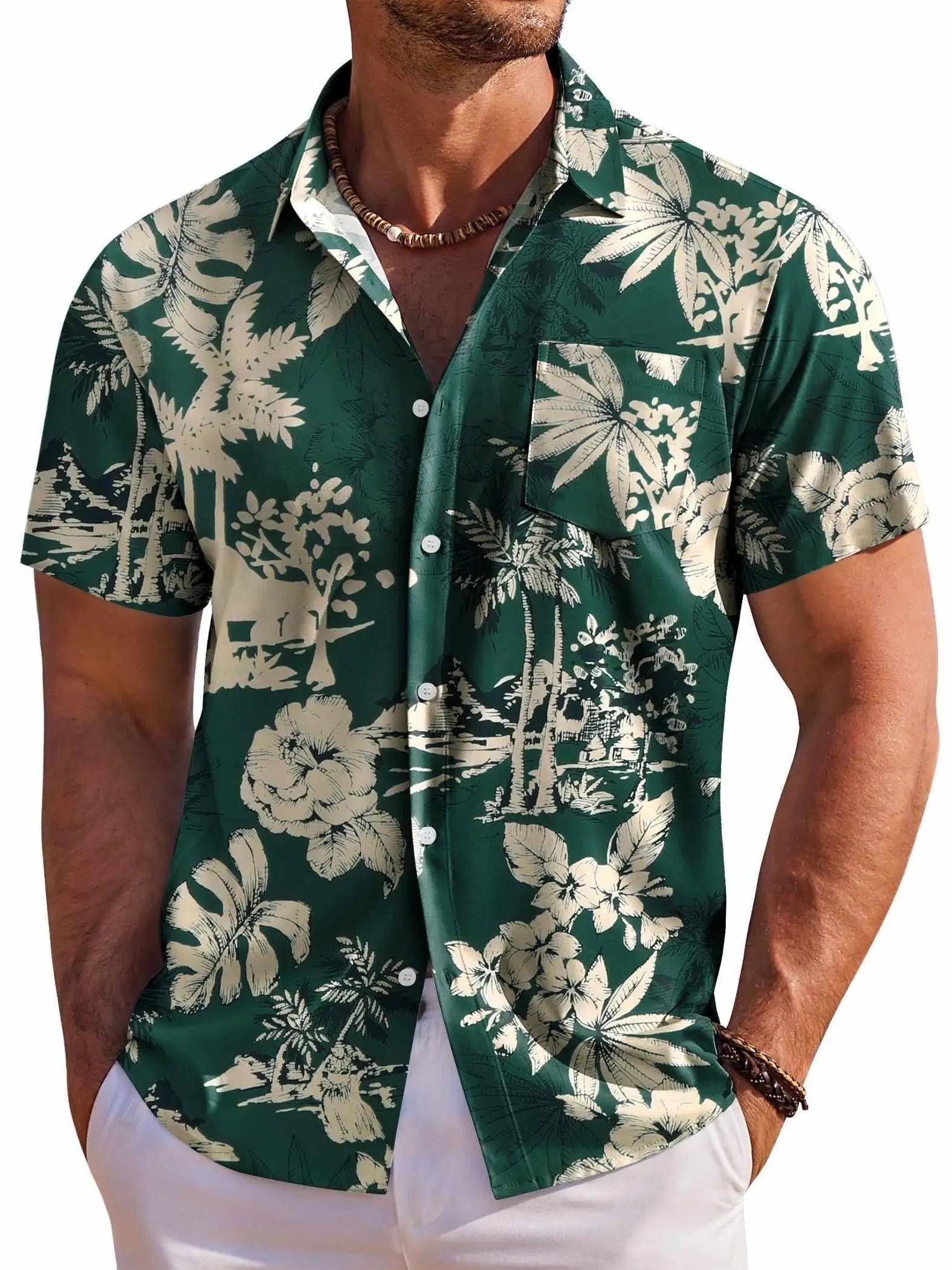 🌺 Men’s Short‑Sleeve Hawaiian Botanical Print Shirt