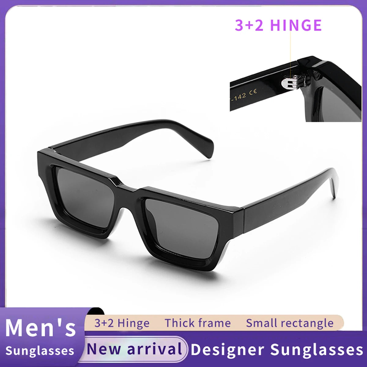 🕶️ Ruiao 2026 Black Small Rectangular Thick‑Frame Sunglasses