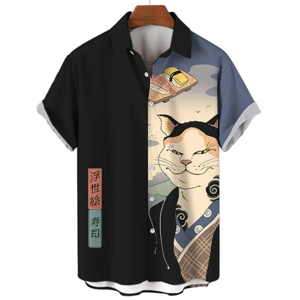 ⚔️🐱 Samurai Cat Hawaiian Shirt – Men’s Summer Top