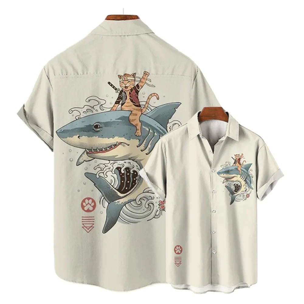 ⚔️🐱 Samurai Cat Hawaiian Shirt – Men’s Summer Top