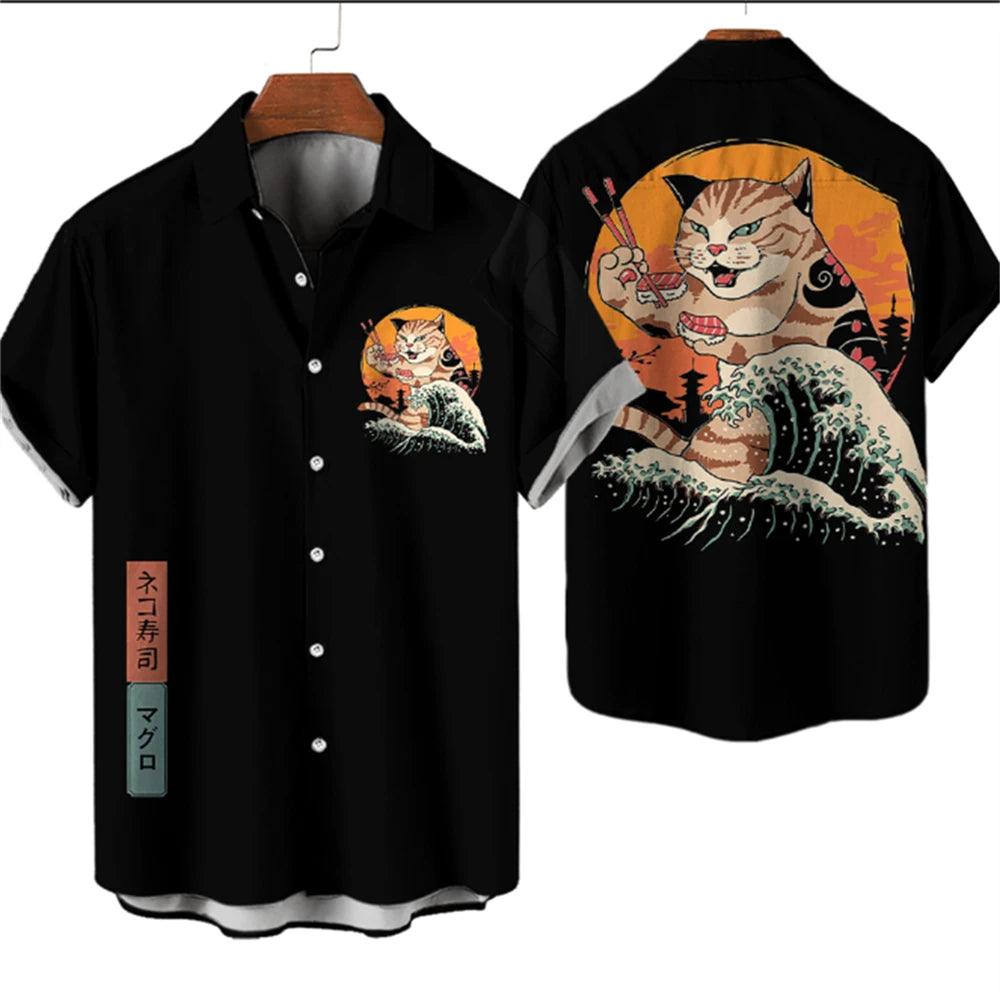⚔️🐱 Samurai Cat Hawaiian Shirt – Men’s Summer Top