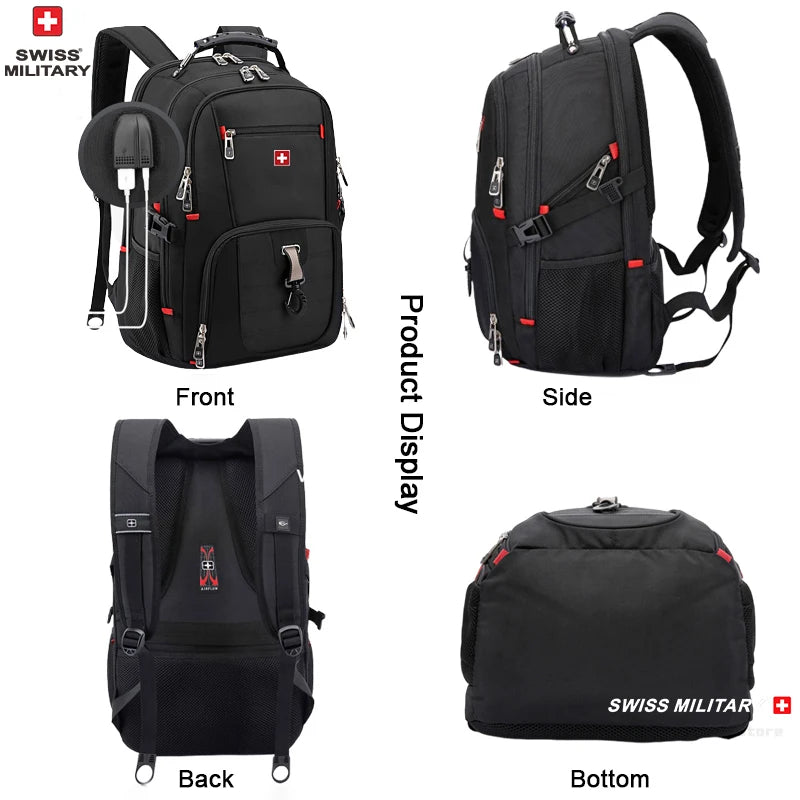 🎒 SWISS‑Style 17” Laptop Backpack | Waterproof + USB Charging