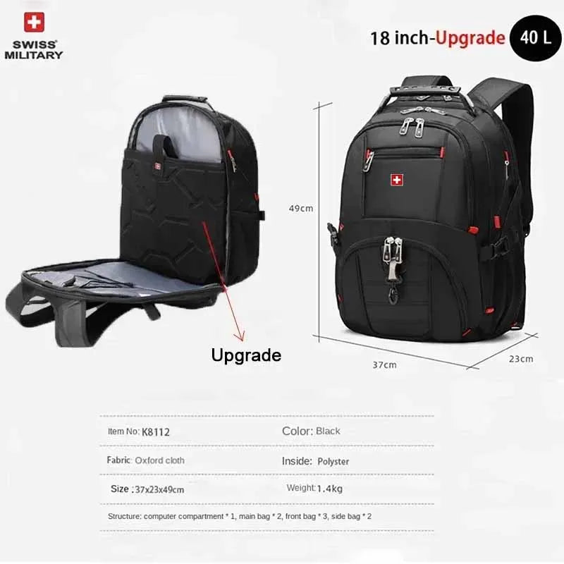 🎒 SWISS‑Style 17” Laptop Backpack | Waterproof + USB Charging