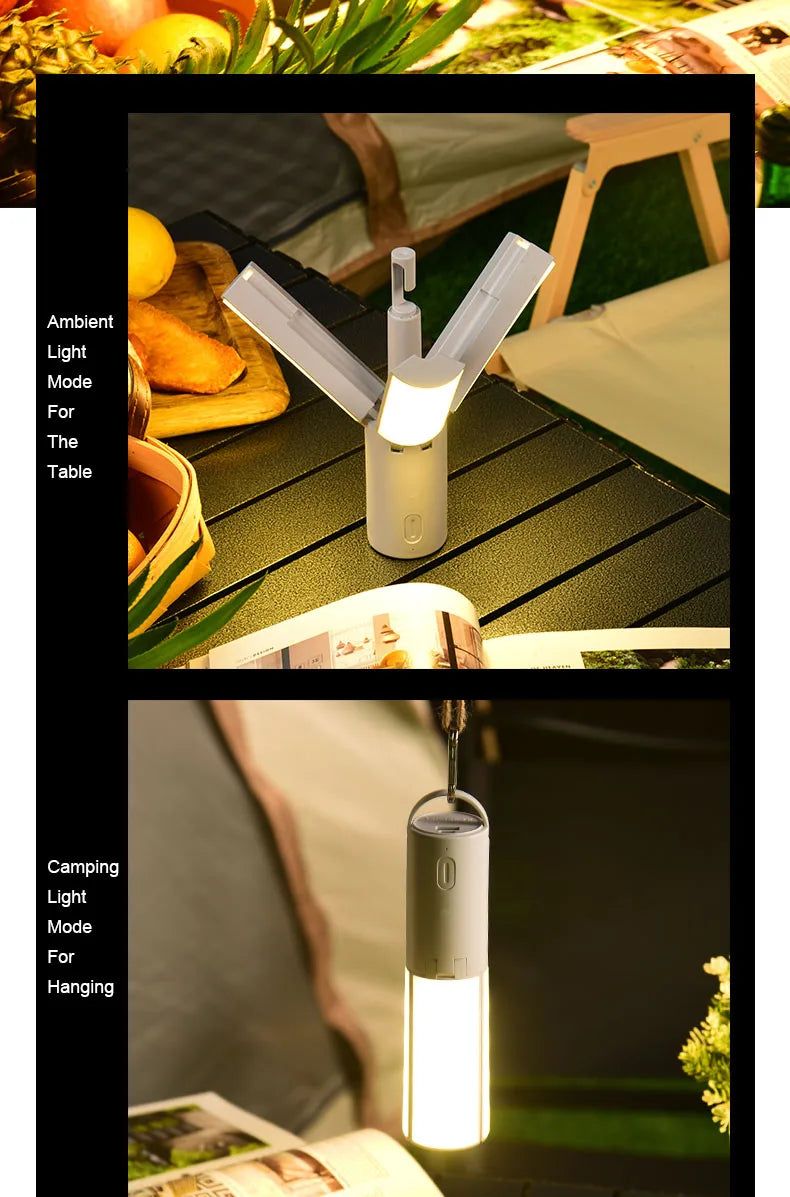 Outdoor Camping Light Portable Lantern Folding Rechargeable 3 Modes Dimmable for Outdoor Indoor Camping Tent Emergency Lighting