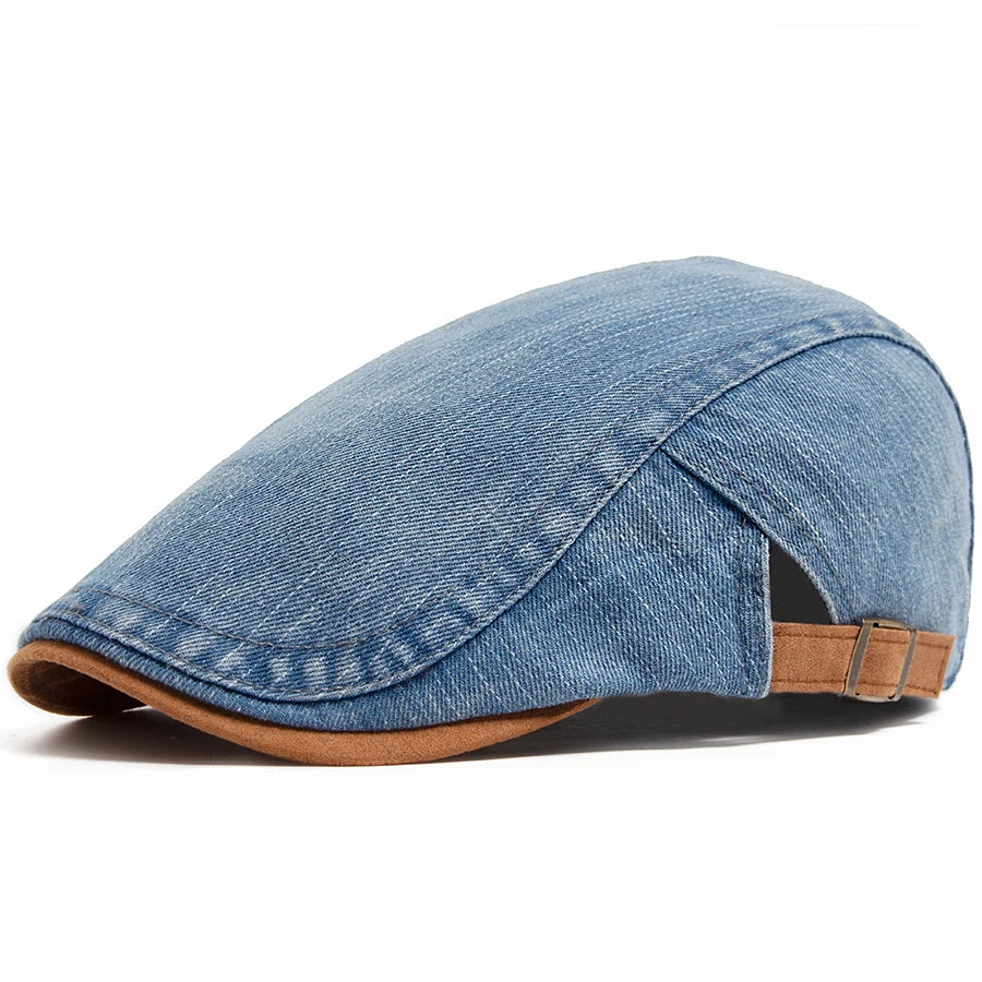 🧢 Denim Cotton Patchwork Newsboy Cap – Vintage Baker Boy Style