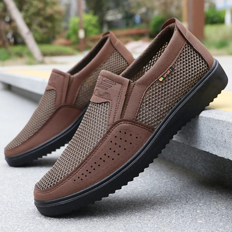🟫 Men’s Brown Mesh Slip‑On Casual Walking Shoes