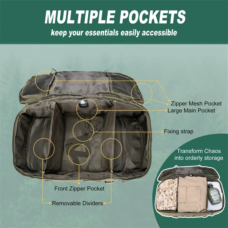 🎒 30L / 45L / 80L Tactical Duffle Backpack | 3‑in‑1 MOLLE Outdoor Bag Convertible design: works as backpack, duffle bag, or shoulder bag — tough, waterproof, built for travel, camping, and heavy use
