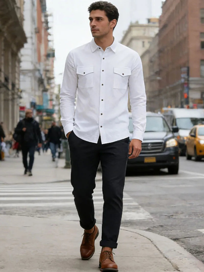 🌿 New Men’s Long‑Sleeve Linen‑Blend Casual Shirt