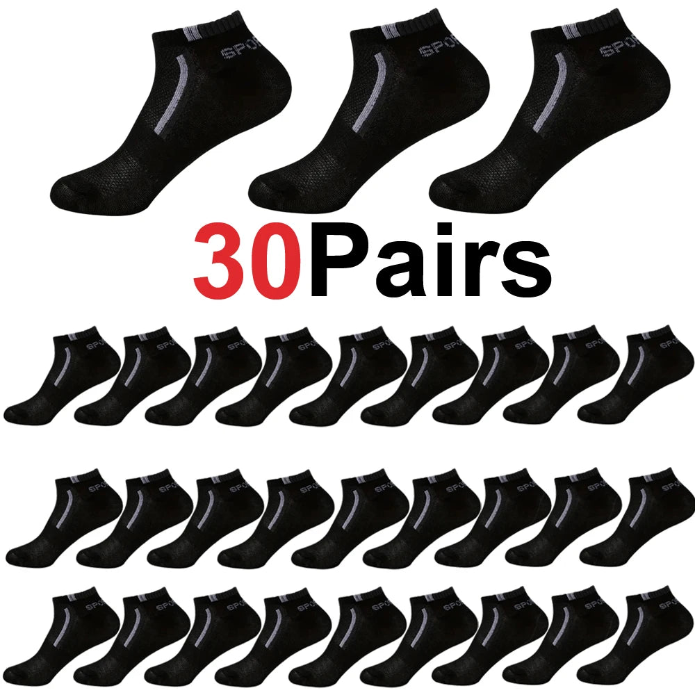 🧦 30 Pairs Men’s Mesh Ankle Socks | Color‑Block Sports & Casual