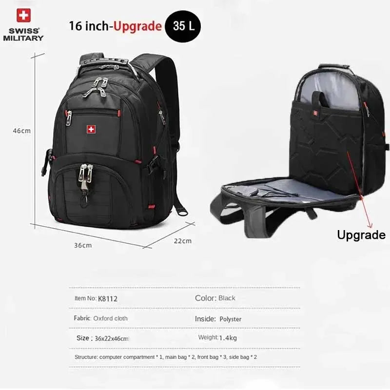 🎒 SWISS‑Style 17” Laptop Backpack | Waterproof + USB Charging
