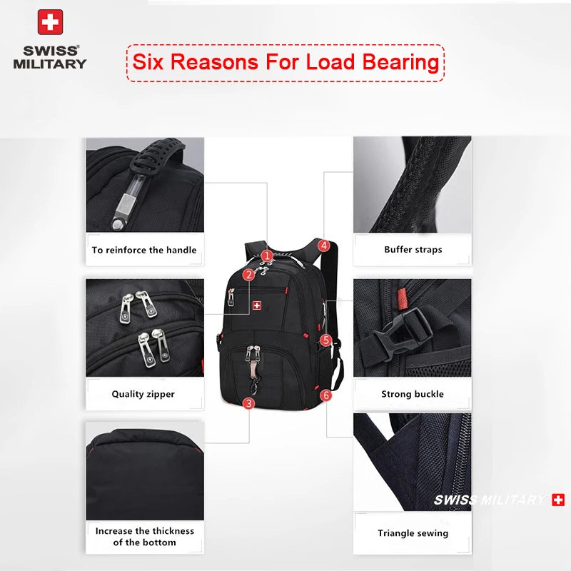🎒 SWISS‑Style 17” Laptop Backpack | Waterproof + USB Charging