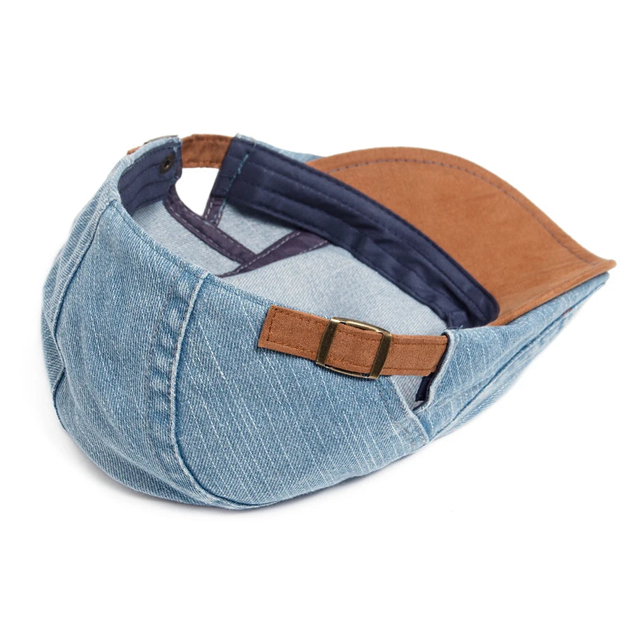 🧢 Denim Cotton Patchwork Newsboy Cap – Vintage Baker Boy Style