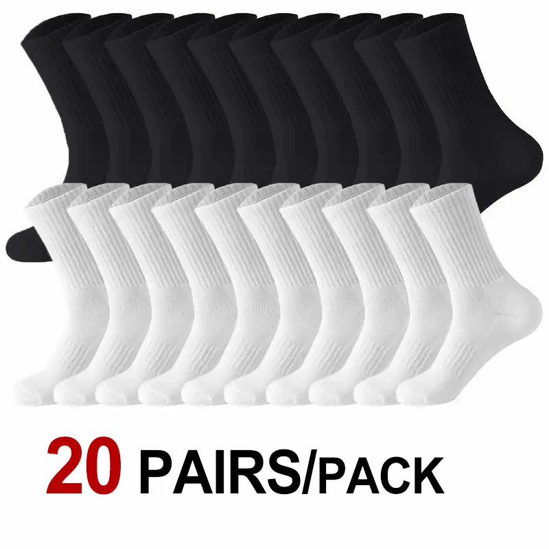 🧦 10 / 20 Pairs Neutral Solid Crew Socks | All‑Season Sports & Daily