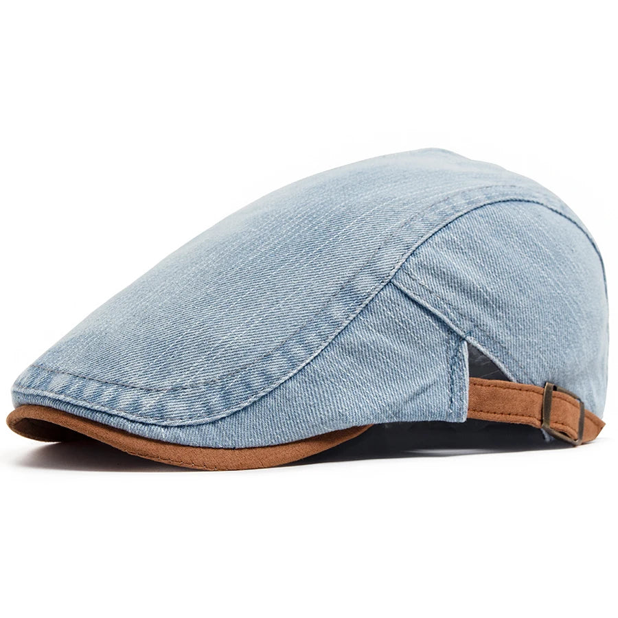🧢 Denim Cotton Patchwork Newsboy Cap – Vintage Baker Boy Style