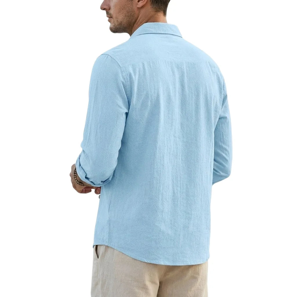 👕 Korean Linen‑Cotton Long‑Sleeve Shirts – Loose Breathable Style