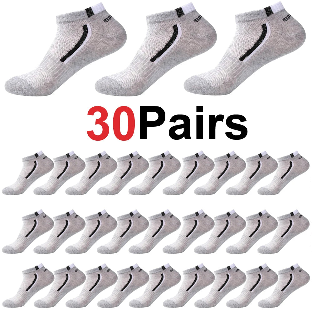 🧦 30 Pairs Men’s Mesh Ankle Socks | Color‑Block Sports & Casual