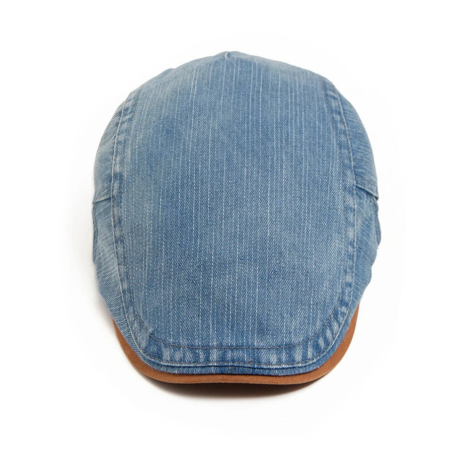 🧢 Denim Cotton Patchwork Newsboy Cap – Vintage Baker Boy Style