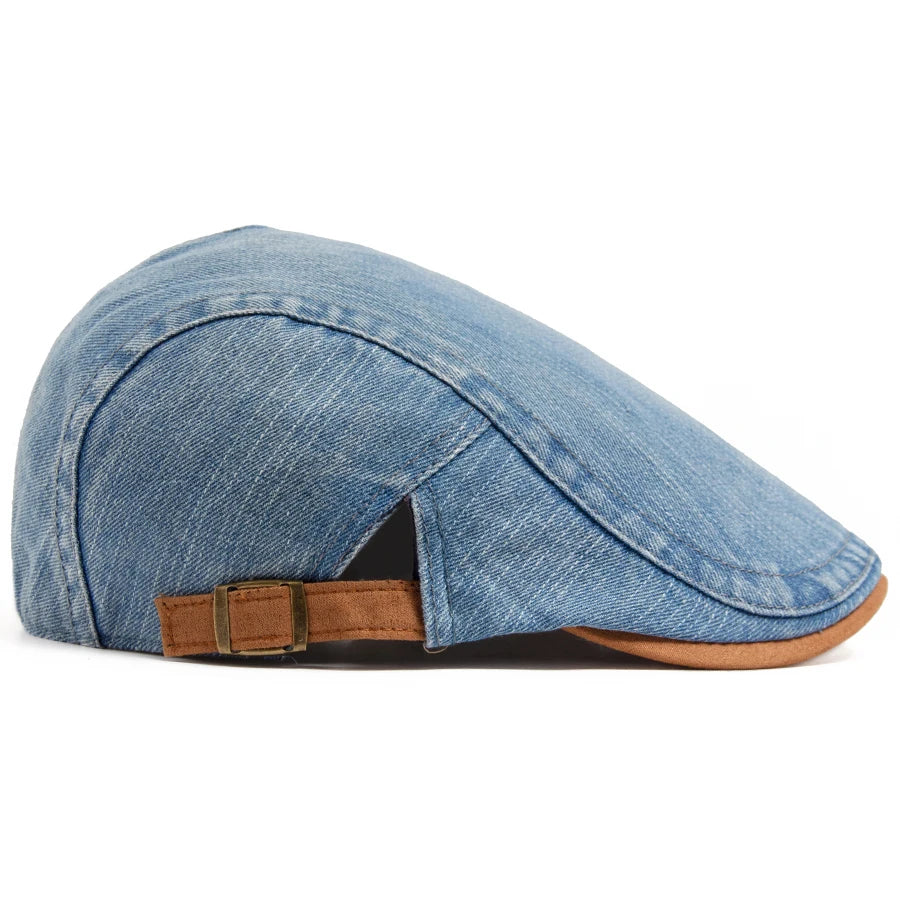 🧢 Denim Cotton Patchwork Newsboy Cap – Vintage Baker Boy Style