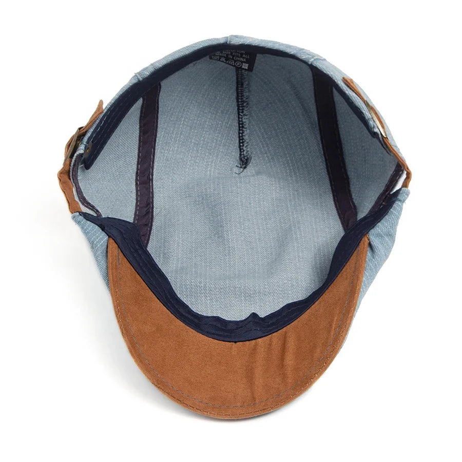 🧢 Denim Cotton Patchwork Newsboy Cap – Vintage Baker Boy Style