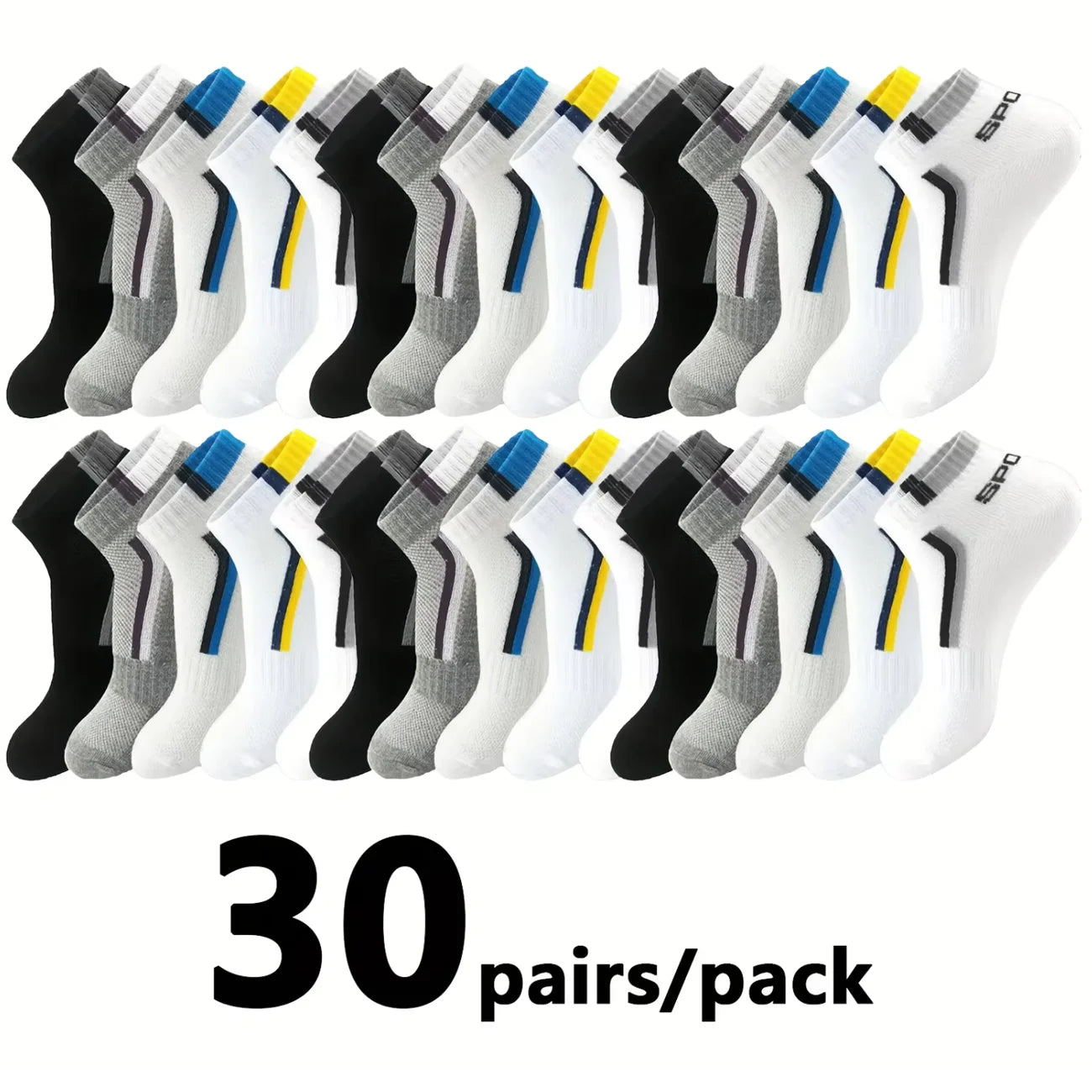 🧦 30 Pairs Men’s Mesh Ankle Socks | Color‑Block Sports & Casual