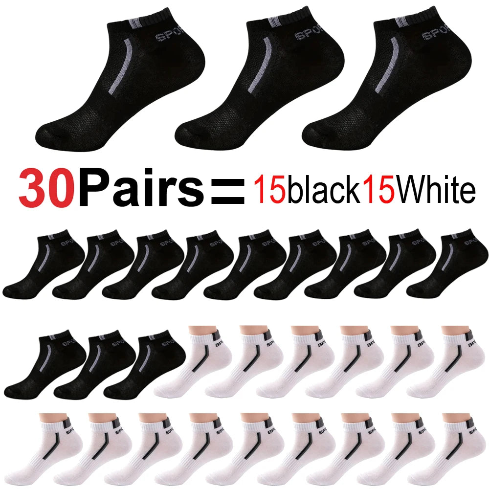 🧦 30 Pairs Men’s Mesh Ankle Socks | Color‑Block Sports & Casual