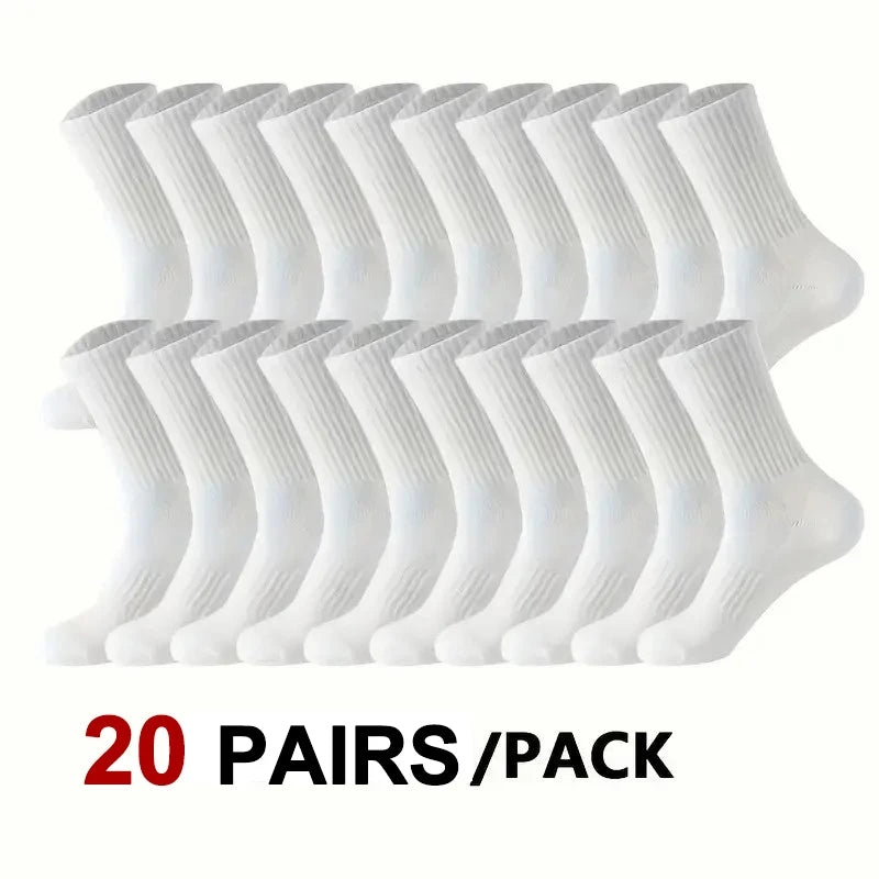 🧦 10 / 20 Pairs Neutral Solid Crew Socks | All‑Season Sports & Daily