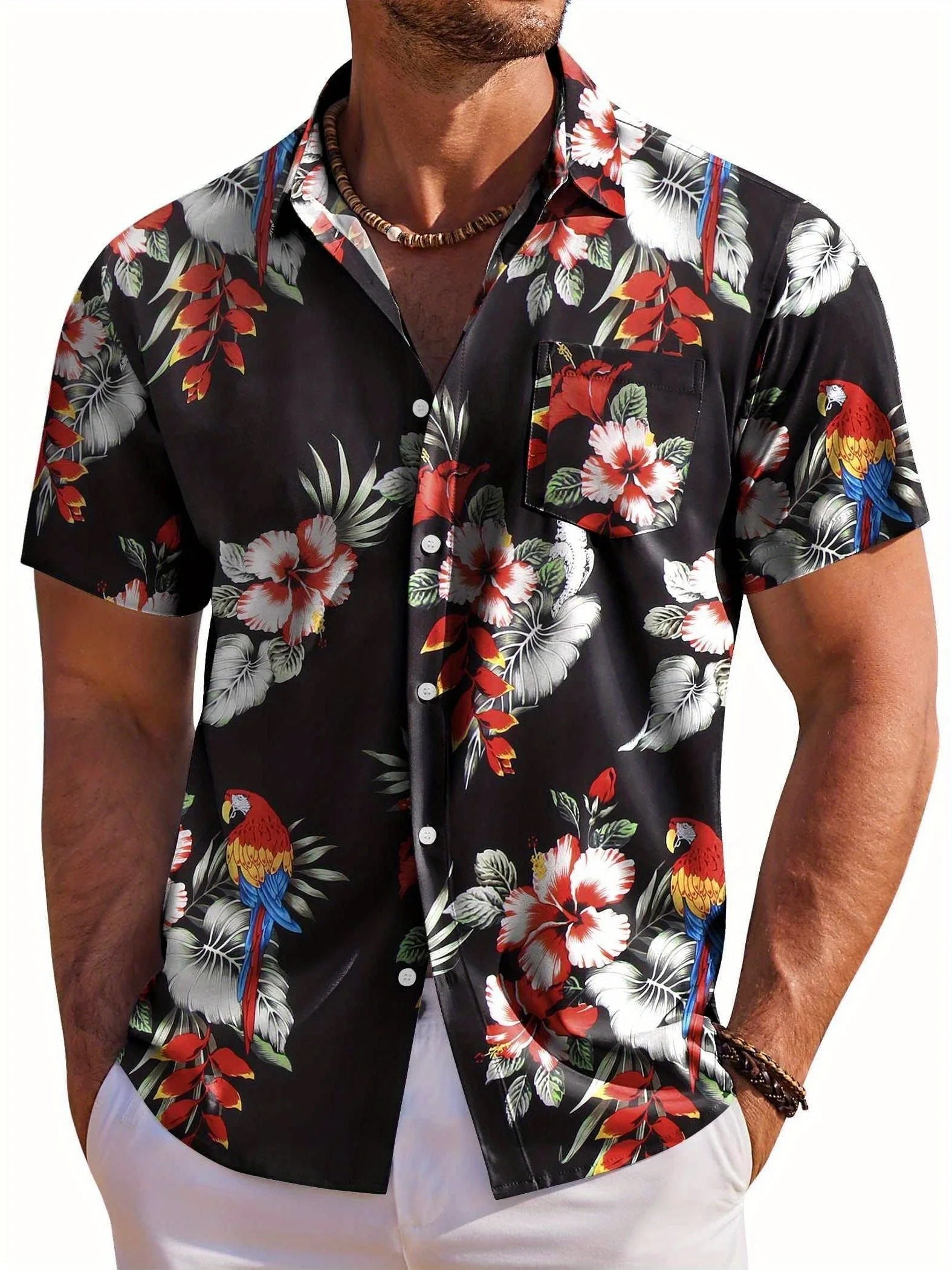 🌺 Men’s Short‑Sleeve Hawaiian Botanical Print Shirt