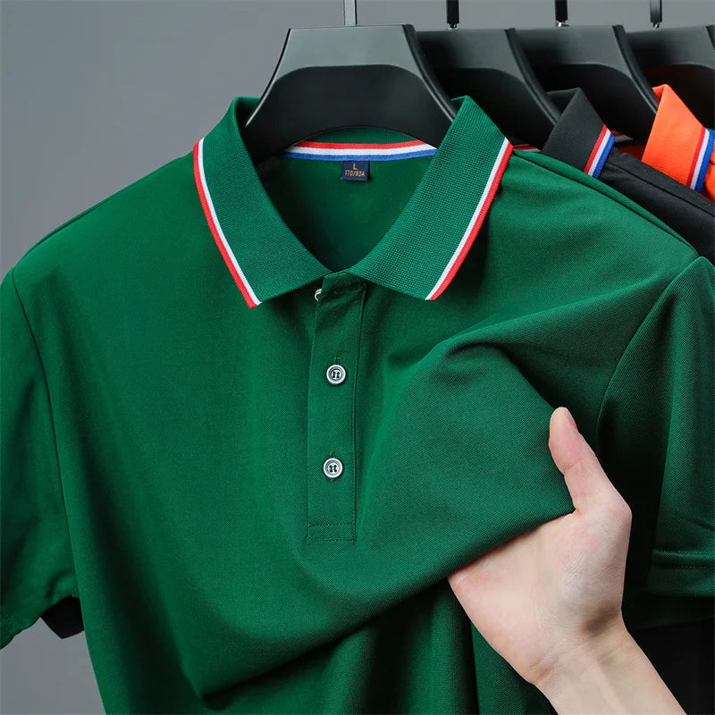 🧥 Men’s Solid Colour Short Sleeve Polo Shirt – Summer Essential