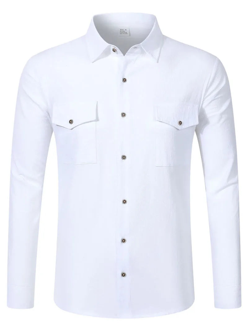 🌿 New Men’s Long‑Sleeve Linen‑Blend Casual Shirt