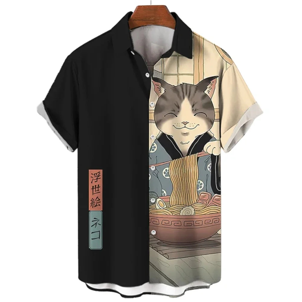 ⚔️🐱 Samurai Cat Hawaiian Shirt – Men’s Summer Top