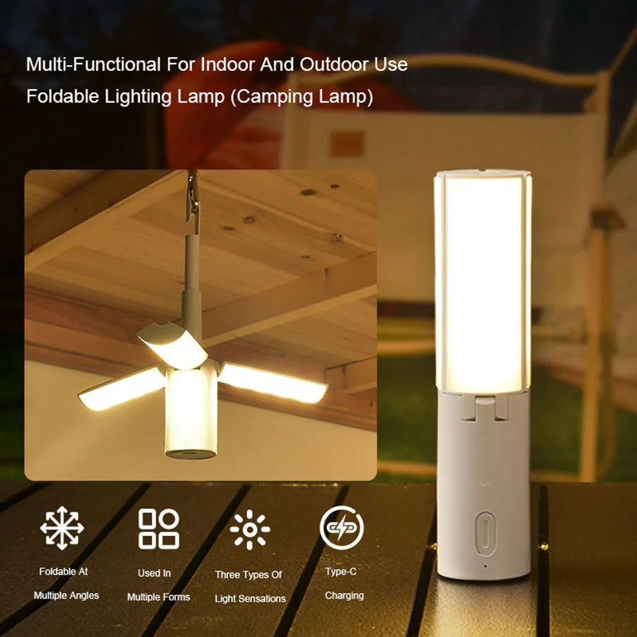 Outdoor Camping Light Portable Lantern Folding Rechargeable 3 Modes Dimmable for Outdoor Indoor Camping Tent Emergency Lighting