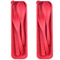 Reusable Travel Utensils Set with Case 2 Sets Wheat Straw Portable Plastic Fork Spoons Knife Cutlery Camping Eco-Friendly BPA Free Tableware for Kids Adults Work Picnic or Daily Use (Red)