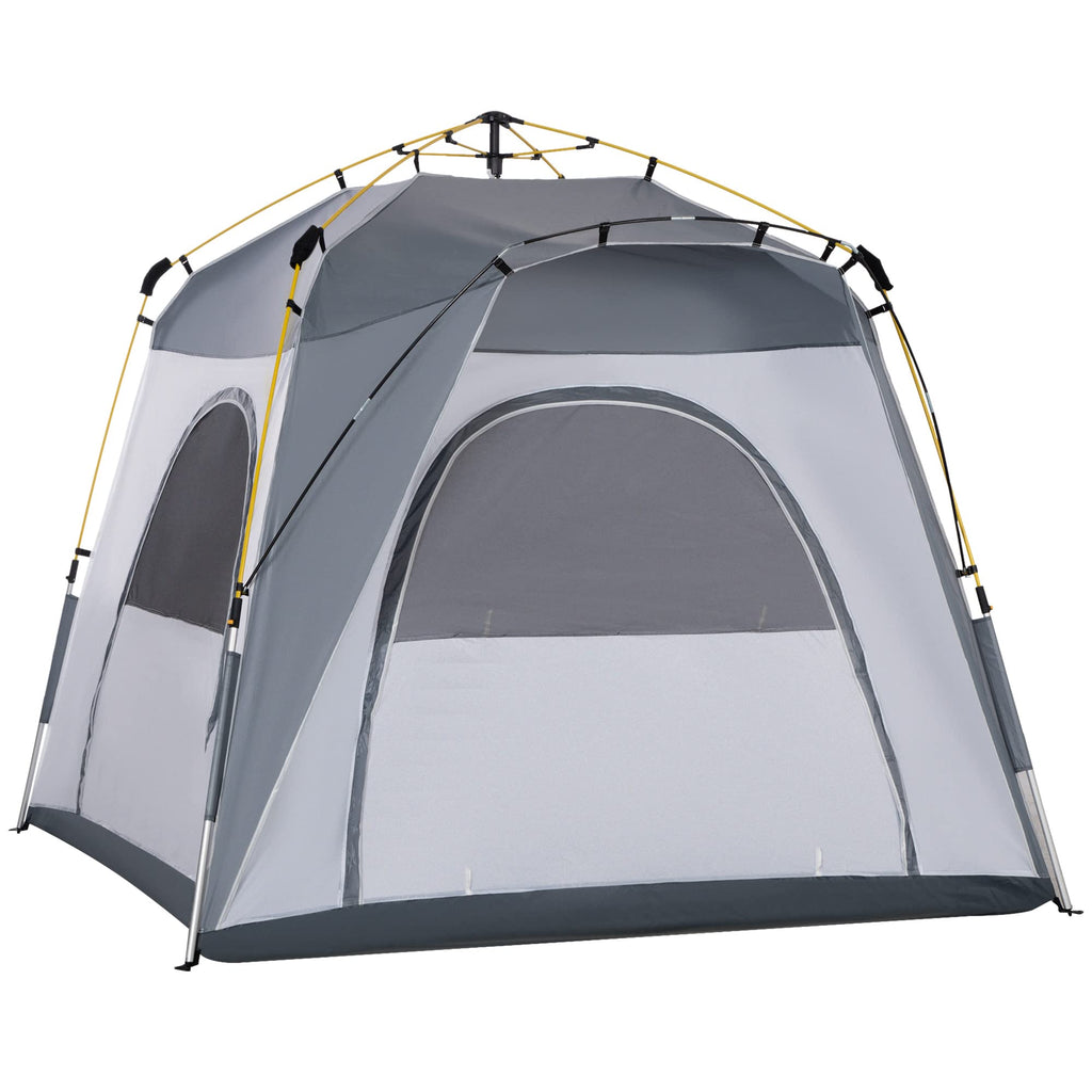 Outsunny Camping Tents 4 Person Pop Up Tent Quick Setup Automatic Hydraulic Family Travel Tent w/Windows Doors Carry Bag Included Gray