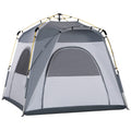 Outsunny Camping Tents 4 Person Pop Up Tent Quick Setup Automatic Hydraulic Family Travel Tent w/Windows Doors Carry Bag Included Gray