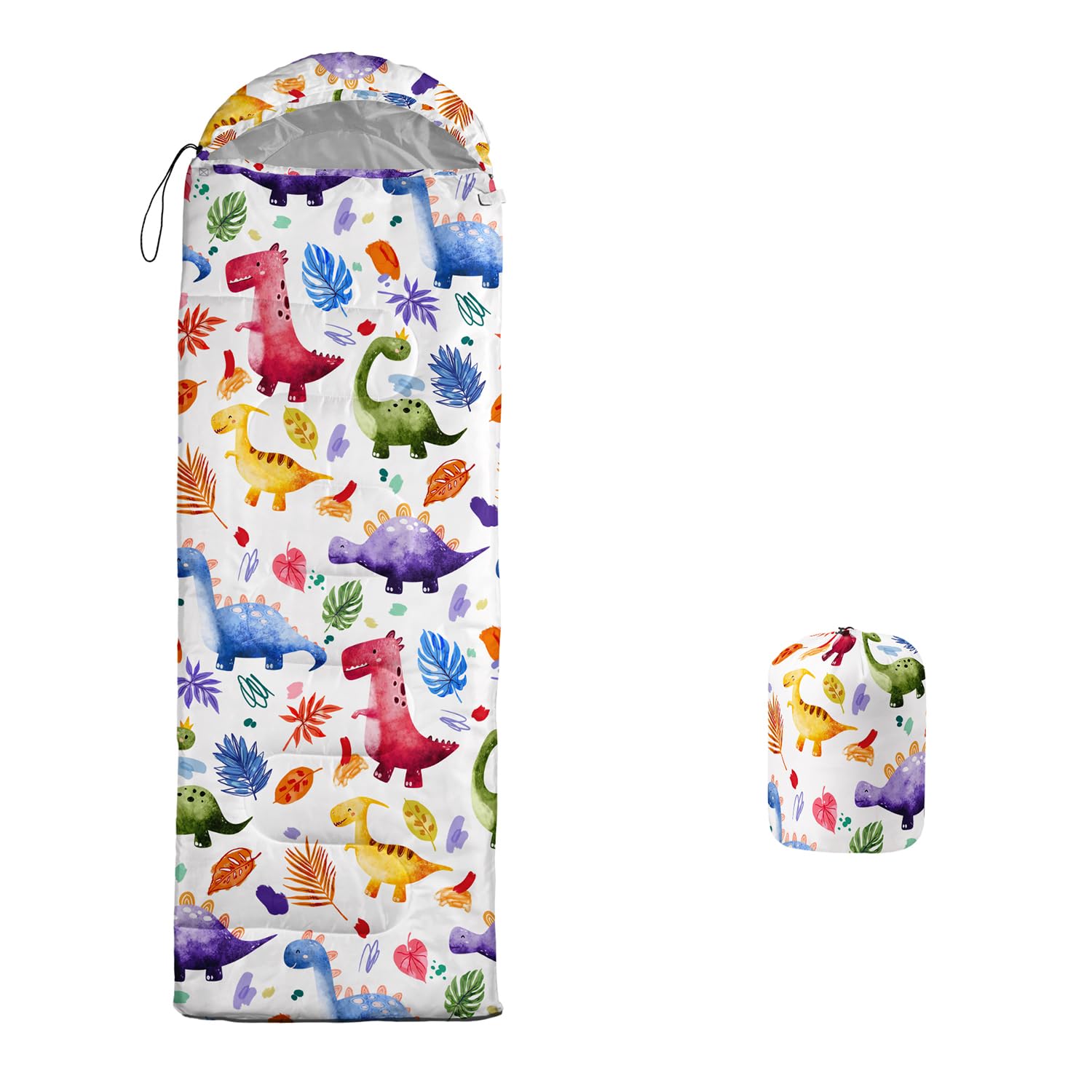 Sleeping Bags for Adults KidsBackpacking Camping Sleeping Bag for Girls Boys Lightweight Waterproof Cold/Warm Weather Sleeping Bag for All Season (Cartoon Dino Single -31.5x90.5)